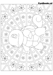Squirtle with detailed mandala shell patterns coloring page
