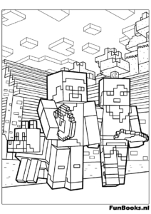 Steve and Alex skins standing together ready to build and explore coloring sheet