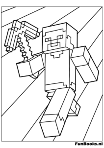 Steve rennt schnell mit Schwert bereit für Abenteuer Minecraft Zeichnung zum Ausmalen