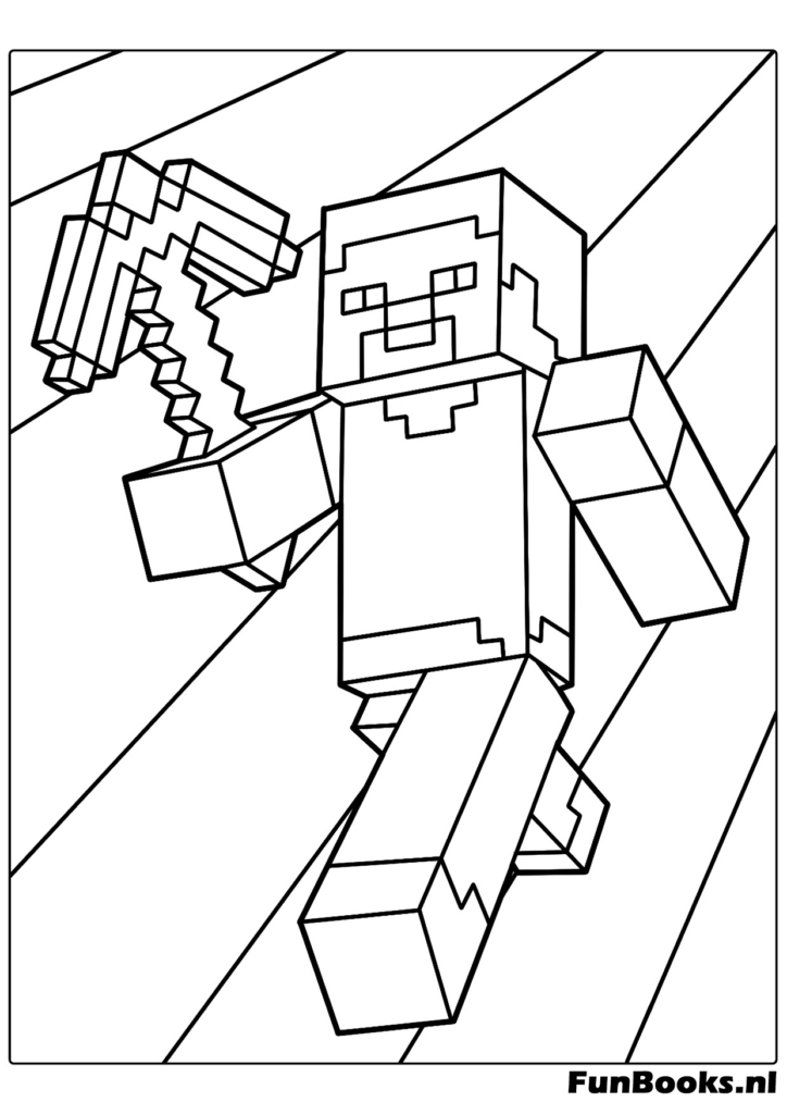 Steve rent snel met een zwaard klaar voor avontuur Minecraft tekening