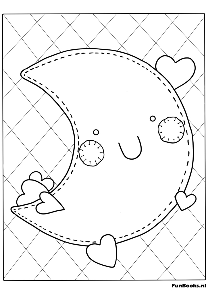 Kawaii Halbmond mit schlafendem Gesicht Ausmalbild
