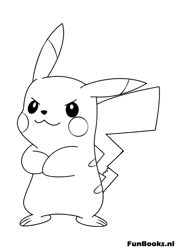 Einfache Zeichnung von Pikachu das steht und süß aussieht Ausmalbild