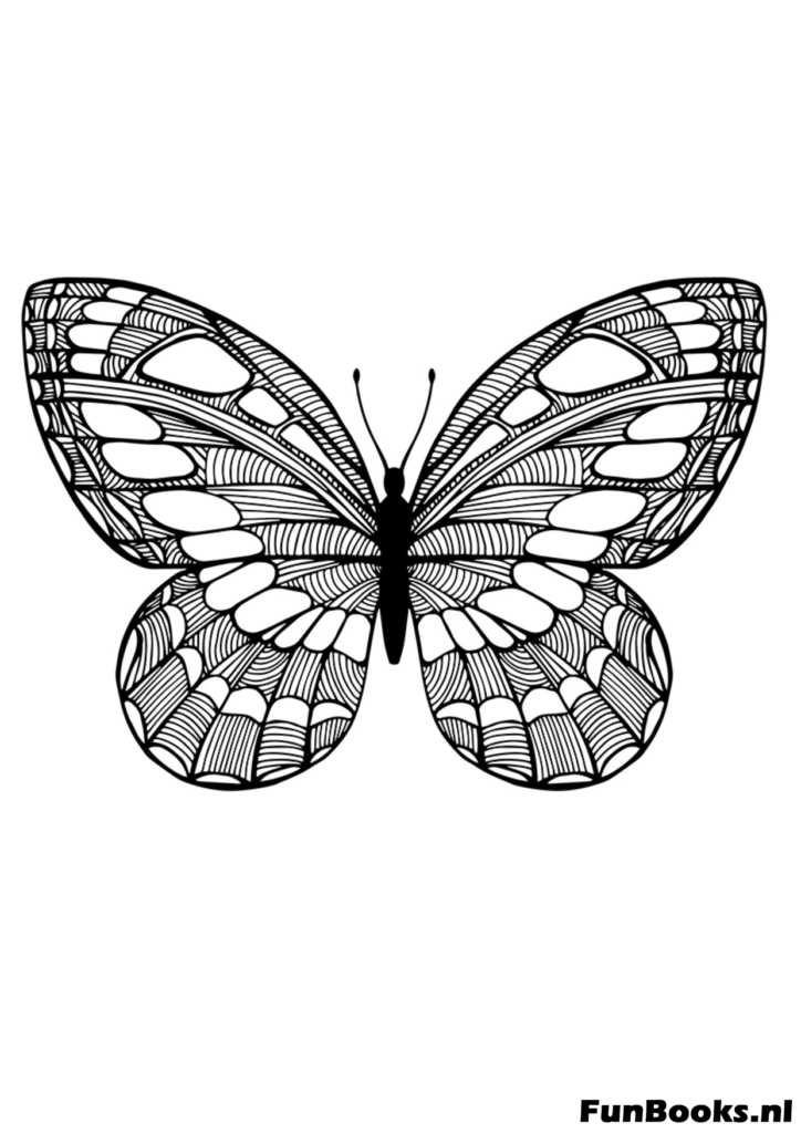 Symmetrical butterfly mandala style coloring page for focus
