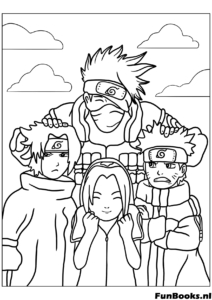 Das originale Team 7 mit Kakashi Naruto Sasuke und Sakura steht zusammen Ausmalbild