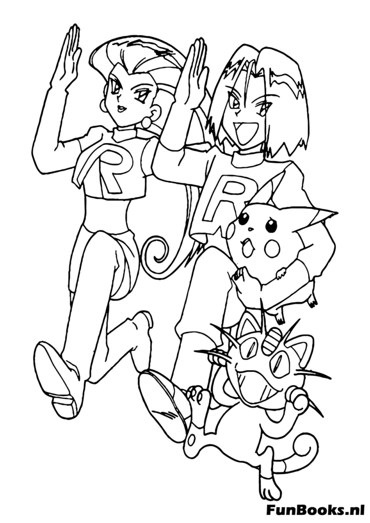 Team Rocket leden Jessie James en Meowth poseren kleurplaat