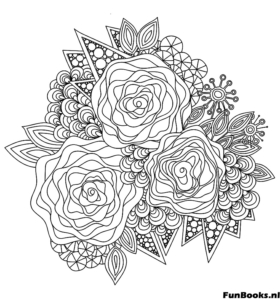 Vintage-Stil Arrangement aus Rosen und Knospen detaillierte Linienkunst Ausmalbild