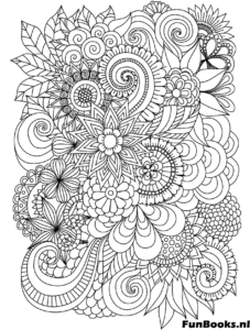 Abstracte wervelende paisley en bloemenkunst elementen voor ontspanning kleurplaat