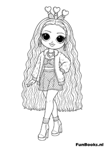 Stylish LOL doll wearing a winter coat and long wavy hair coloring page