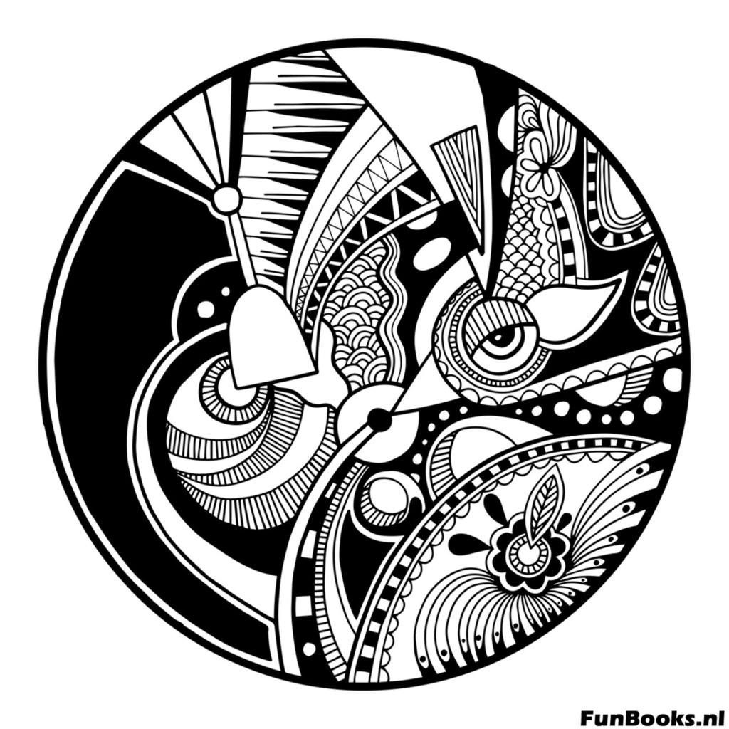 Yin yang symbol filled with contrasting floral mandala patterns coloring page