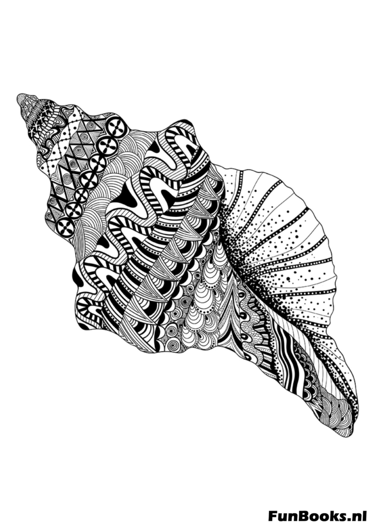Zeeschelp oceaan thema zentangle kleurplaat
