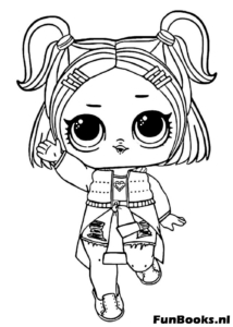 Verspielte LOL Puppe mit Zöpfen in Weste und Shorts Ausmalbild