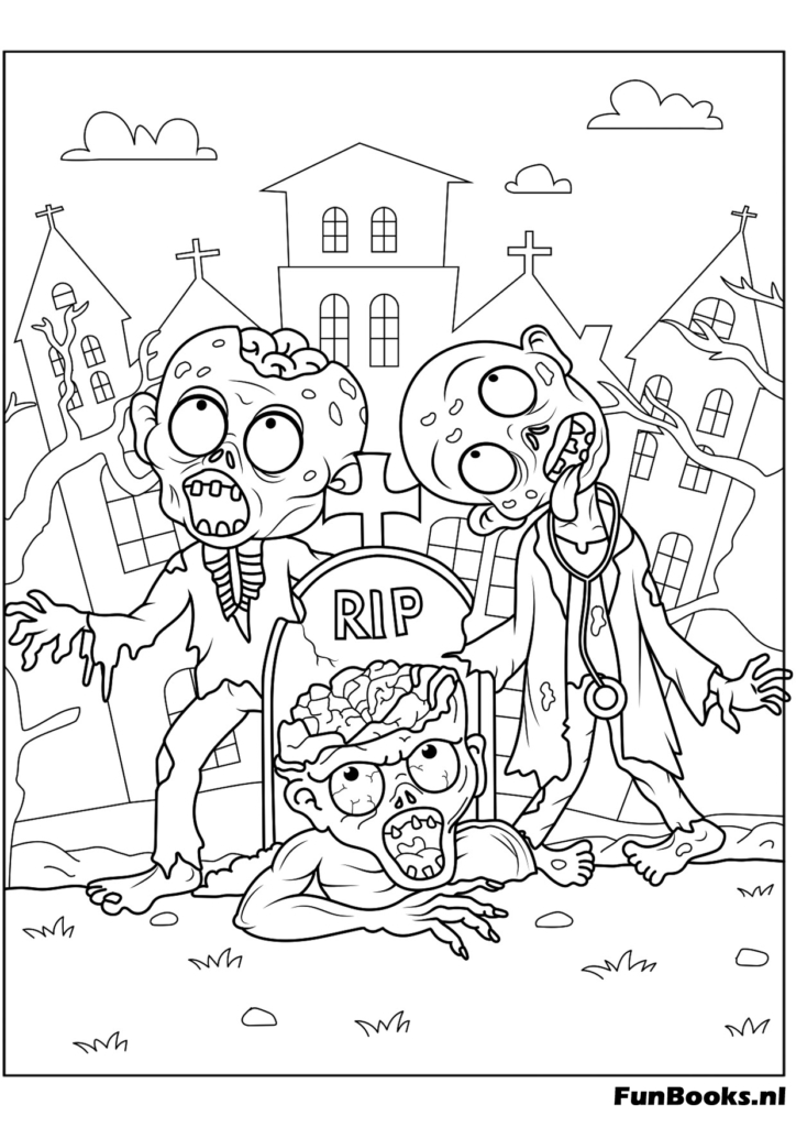 Cute scarecrow and pumpkins — printable Halloween coloring sheet