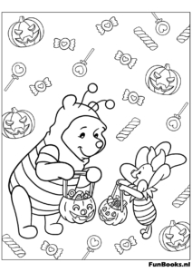 Candy corn and lollipops — fun Halloween coloring page for kids, printable