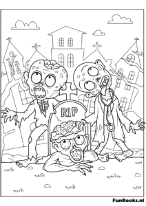 Espantapájaros y calabazas — dibujo de Halloween imprimible