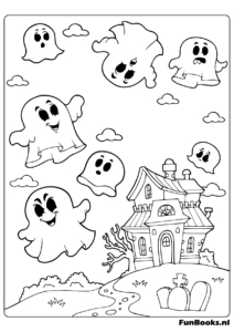 Niños de “Truco o trato” en la calle — dibujos de Halloween gratis para imprimir