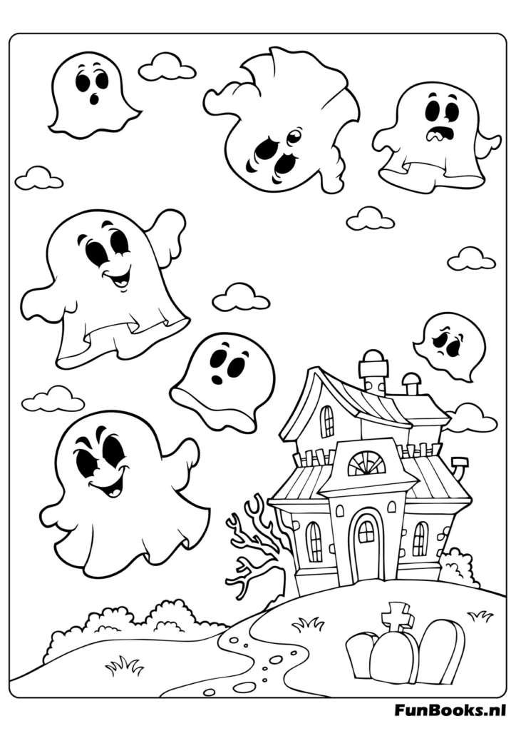 Niños de “Truco o trato” en la calle — dibujos de Halloween gratis para imprimir