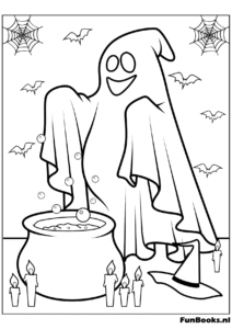 Telaraña y caramelos — dibujo fácil de Halloween, gratis para imprimir