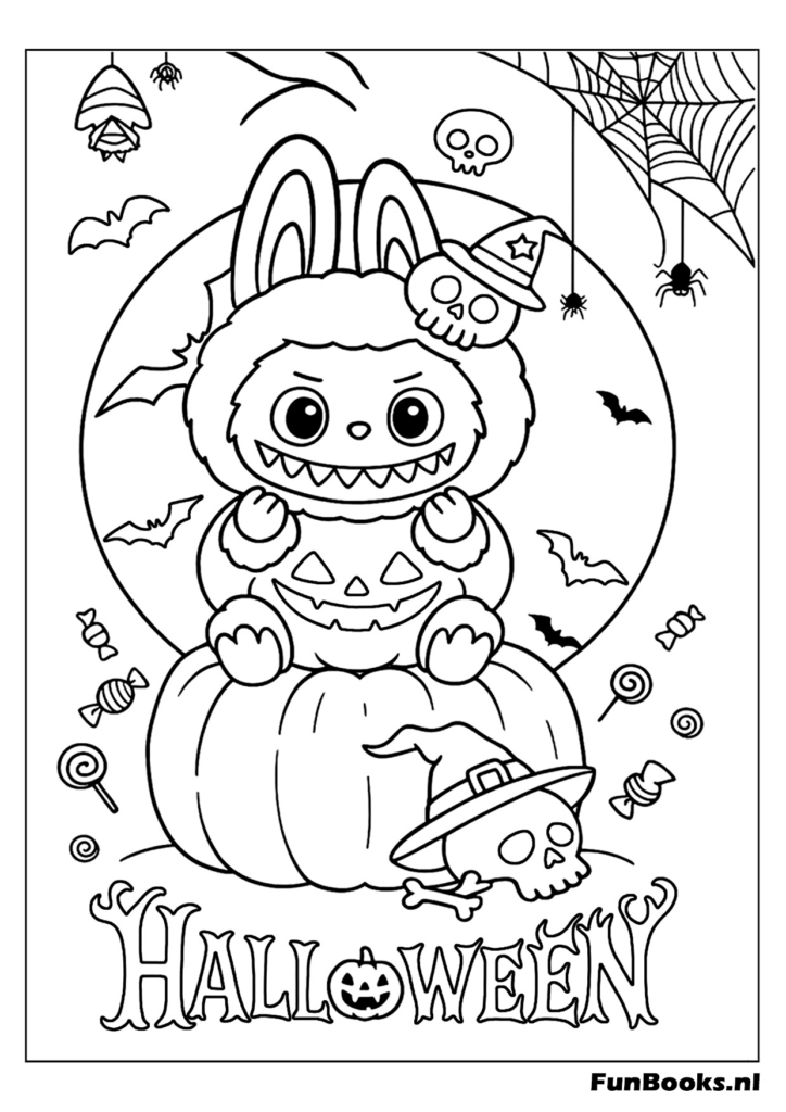 Chauves-souris et lune — coloriage d’Halloween gratuit à imprimer