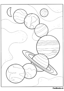 Planètes du système solaire alignées verticalement coloriage