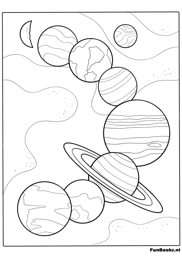 Planètes du système solaire alignées verticalement coloriage