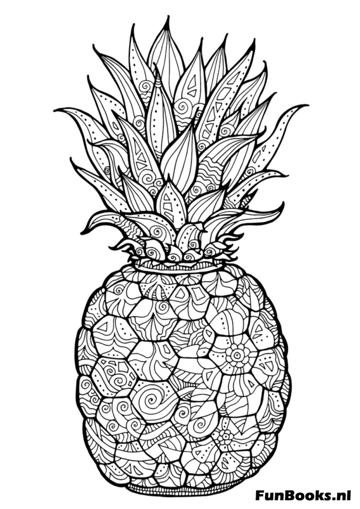 Fruit d'ananas détaillé avec motifs de peau texturée pour coloriage adultes coloriage