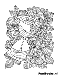 Élégant arrangement floral formant un cadre avec des pétales détaillés pour adultes coloriage