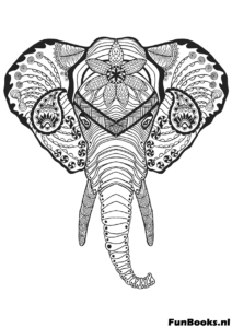 Cabeza de elefante sagrado con patrones indios para colorear