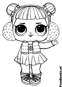 Mignonne poupée LOL portant des cache-oreilles duveteux et un gilet d'hiver coloriage