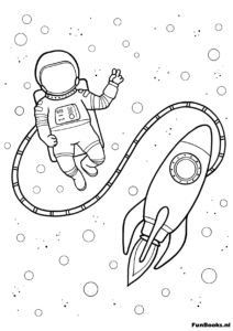 Astronauta flotando en el espacio con cable dibujo para colorear