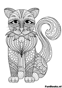 Chat assis élégant avec motifs zentangle complexes coloriage