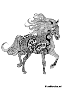 Cheval courant avec crinière au vent coloriage difficile