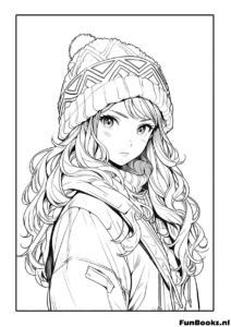 Personaje anime femenino con cabello largo y flequillo para colorear