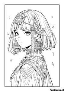 Chica elegante con corte de pelo bob corto y pendientes boceto de moda dibujo para colorear