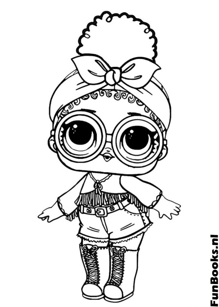 Poupée LOL à l'air intelligent avec coiffure chignon haut et lunettes coloriage