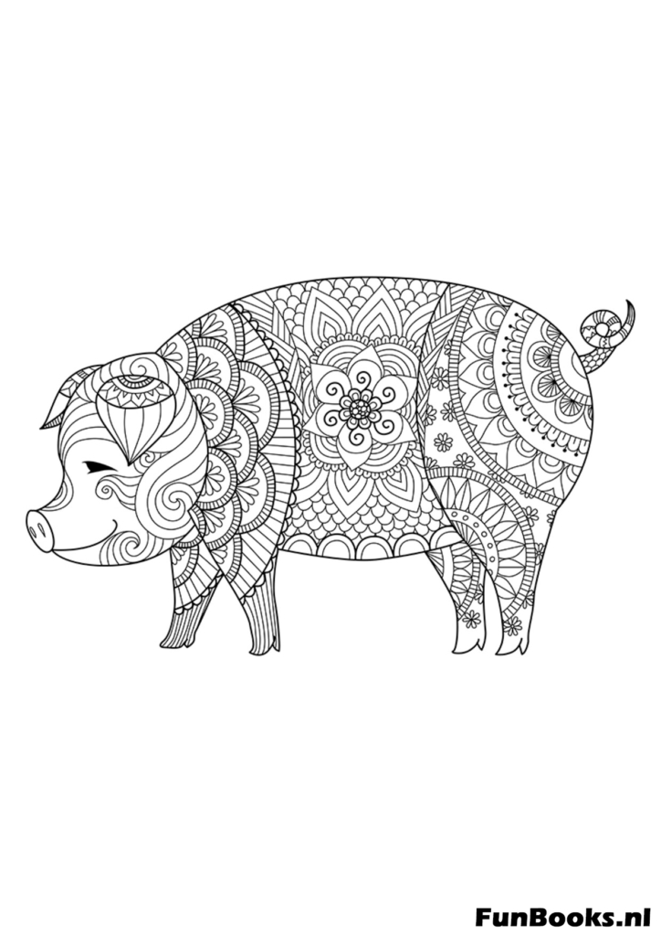 Mignon cochonnet porc avec motifs floraux coloriage