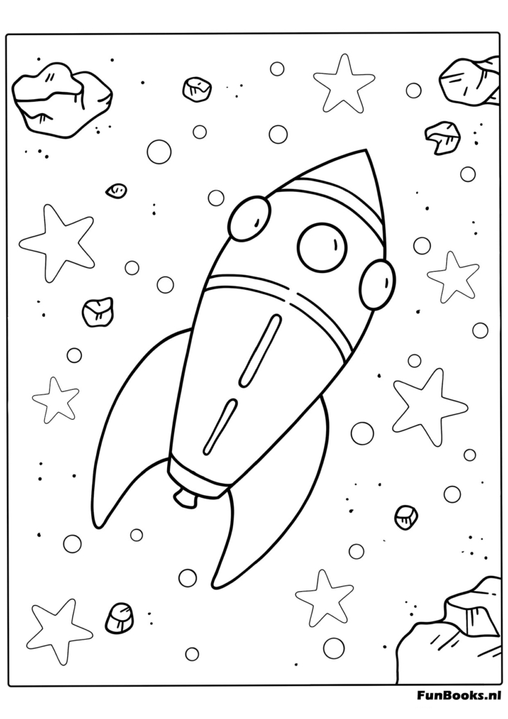 Cohete zumbando a través de un cielo estrellado dibujo para colorear