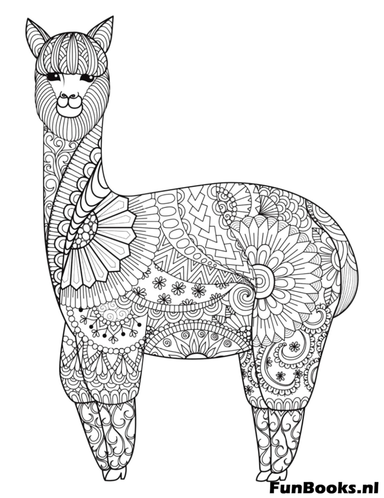 Lama alpaga avec motifs andins détaillés pour adultes coloriage