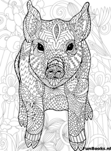 Mignon porcinet cochon avec motifs zentangle coloriage pour adultes