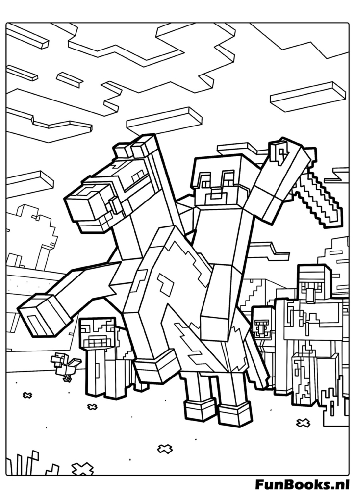 Terrifiant boss Wither combattant contre des joueurs coloriage Minecraft détaillé