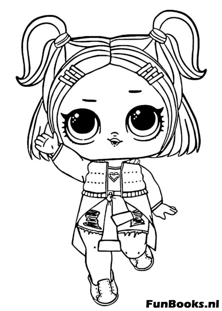 Poupée LOL joueuse avec couettes portant un gilet et un short coloriage