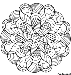 Design mandala présentant des couches de formes de feuilles et pétales coloriage