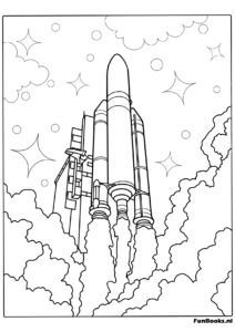 Lanzamiento de cohete con grandes nubes de humo dibujo para colorear
