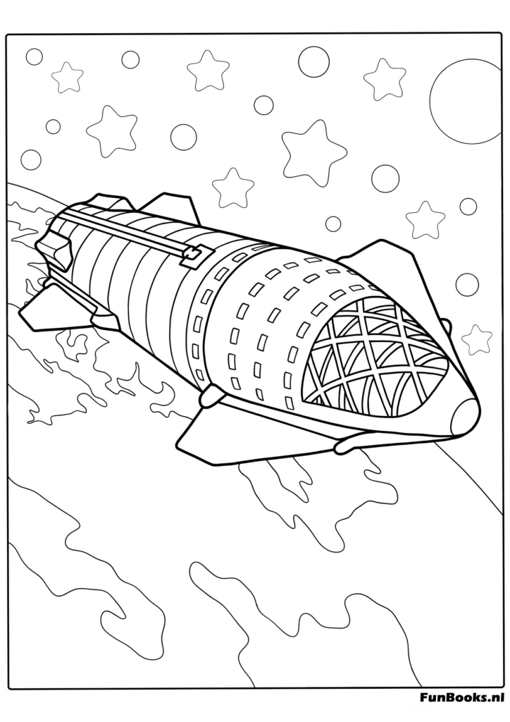 Dirigible o zepelín de ciencia ficción en la atmósfera dibujo para colorear