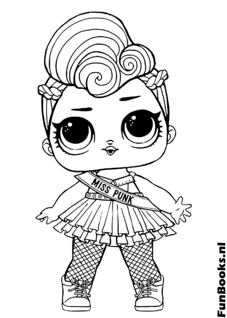 Linda muñeca LOL vistiendo una falda tutú y cabello elegante dibujo para colorear