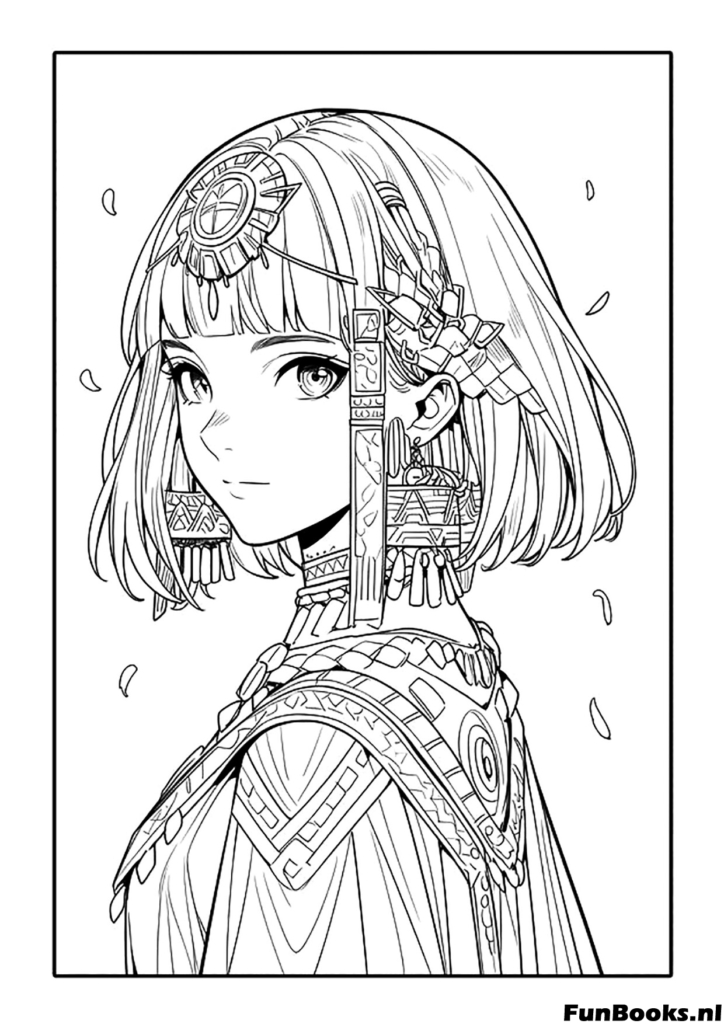 Fille élégante avec une coupe au carré courte et des boucles d'oreilles croquis de mode coloriage