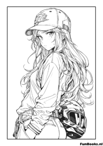 Fille anime cool portant une casquette de baseball et mode streetwear coloriage