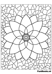 Forme de fleur de lotus symétrique faite de carreaux de mosaïque géométriques coloriage