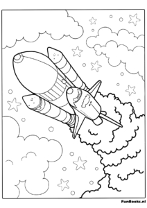 Fusée volant à travers des couches de nuages coloriage