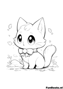 Adorable gatito vistiendo un gran lazo de cinta luciendo elegante dibujo para colorear