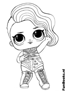 Poupée LOL glamour avec cheveux ondulés sur le côté et tenue scintillante coloriage